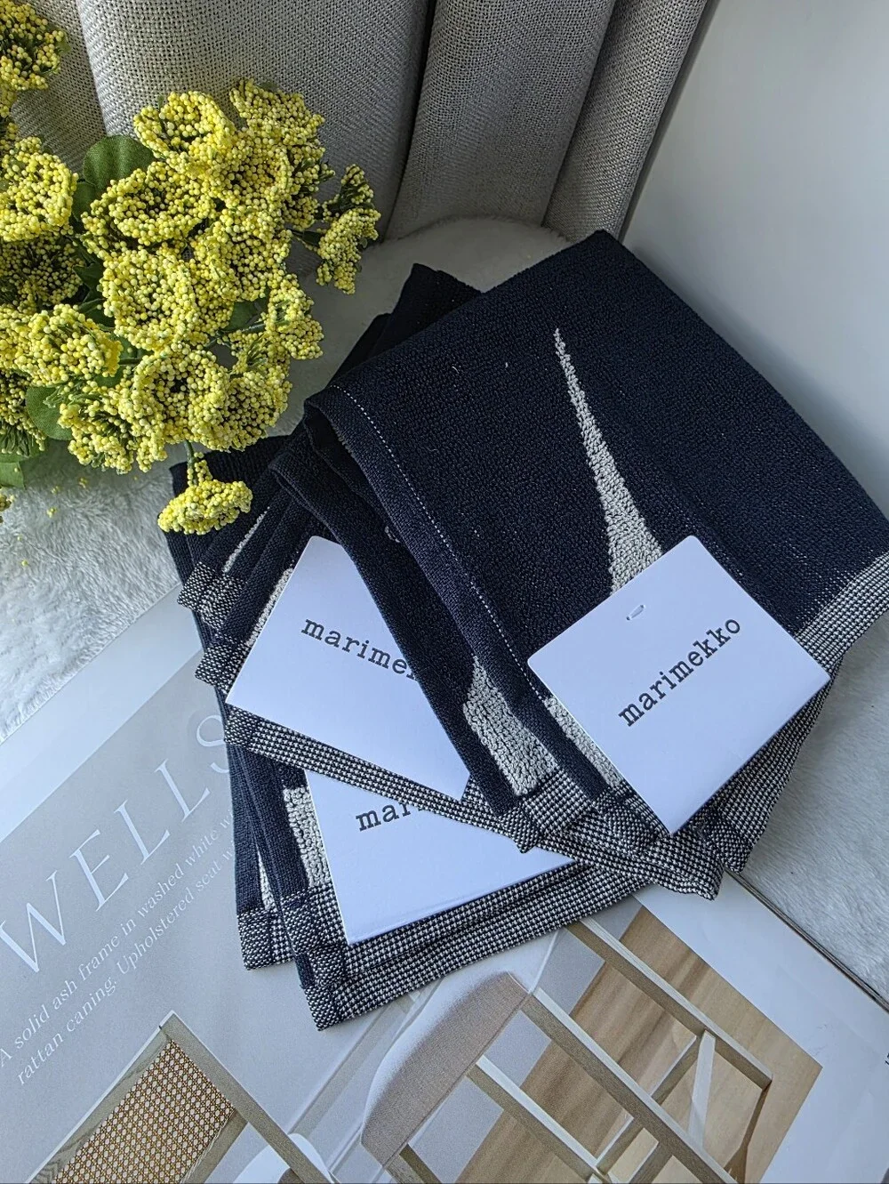 MARIMEKKO 3pc Unikko Mini Towel - Black/Offwhite - Picture 1 of 7